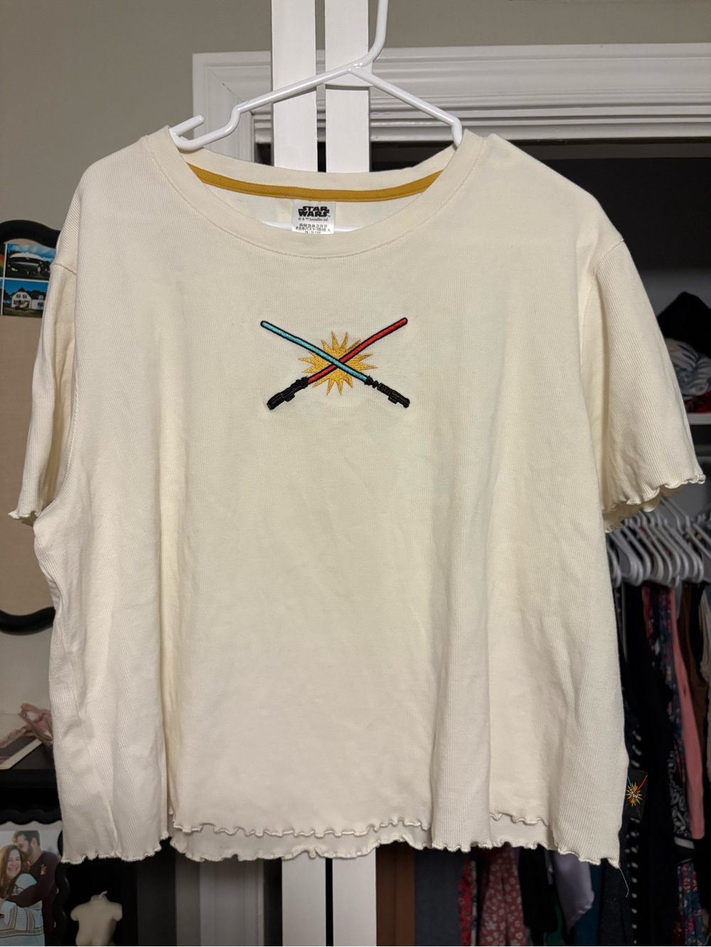 Ladies Scalloped Edge Star Wars Tee with Embroidered Lightsabers (XL)